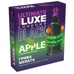 Черный стимулирующий презерватив &quot;Грива мулата&quot; с ароматом яблока - 1 шт.