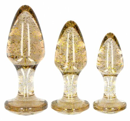 Набор из 3 золотистых анальных пробок Acrylic Goldchip Butt Plug Set 